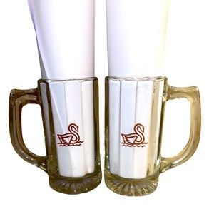 Vintage Australian SWAN Lager Beer Mugs with Handle: Set of 2 Heavy Glasses